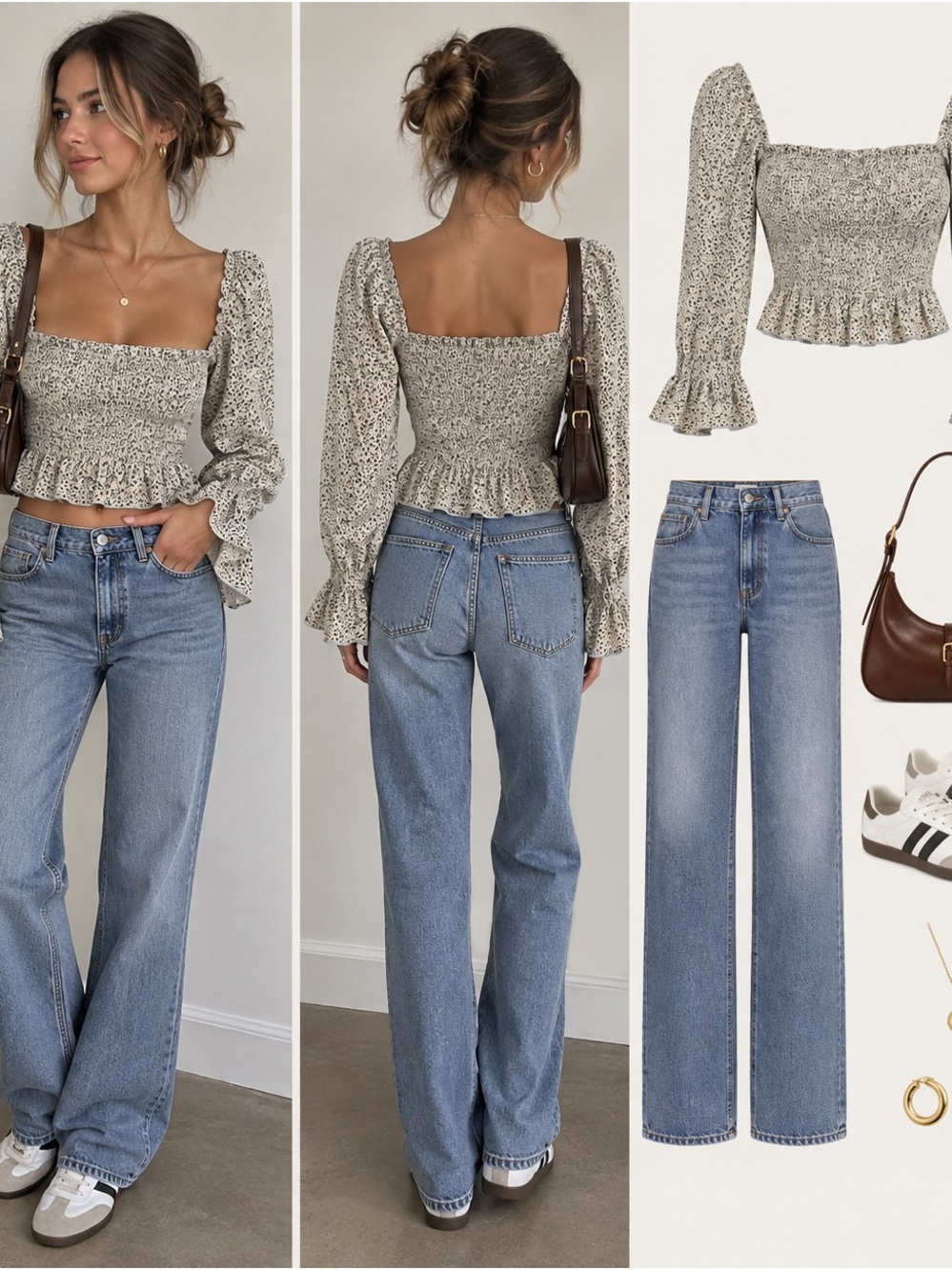 Storia Light Blue Floral Smocked Crop Top with Ruffle
